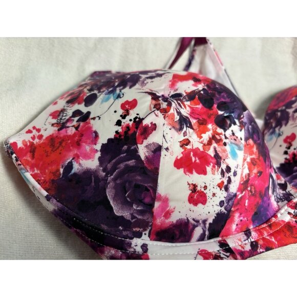 Torrid Womens Plus Size Push Up Plunge Bra Purple Mauve Skull Floral 46B - Picture 4 of 11
